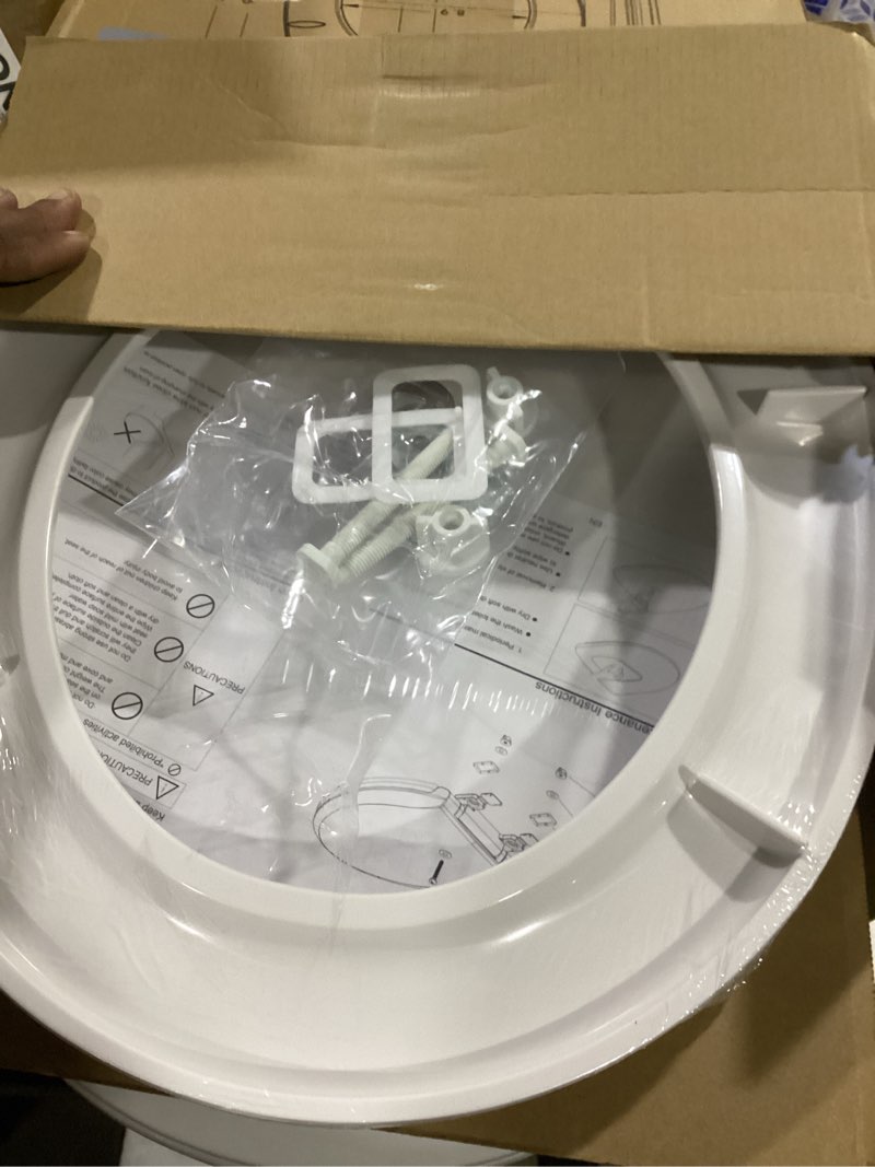 Condition photo showing As Is for toilet seat round soft close 2 pack, toilet lid round slow close 16.5 inch, pp material safe and easy clean, quick installation & never loosen, comfortable ergonomic design (white, 2 pack) white round 16.5inch 2 pack