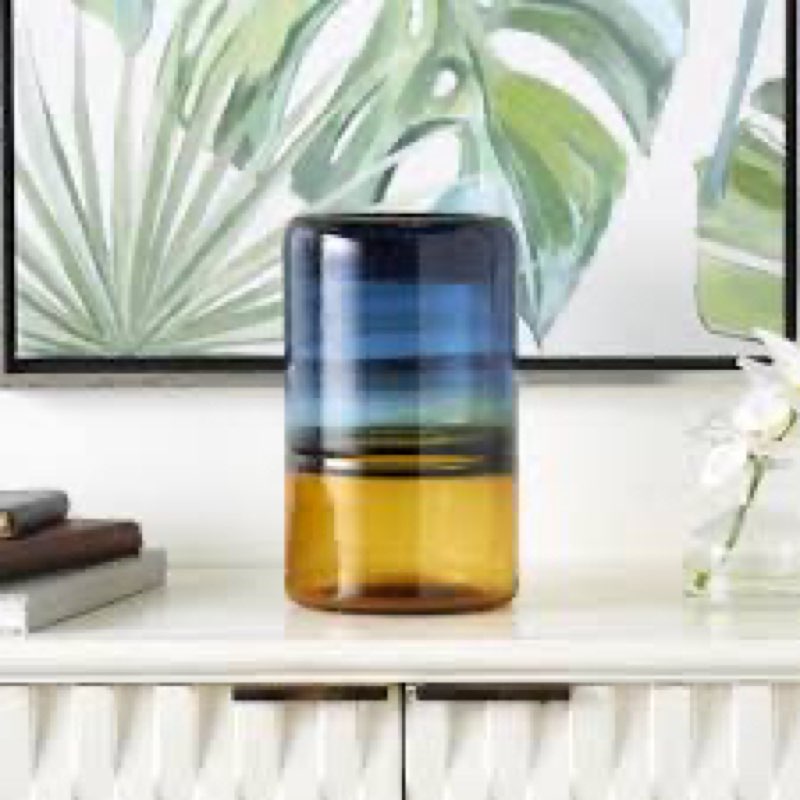 Glass Handmade Decorative Vase Ombre Centerpiece Vase with Yellow Base, Flower Vase for Home Decoration 8” x 12”