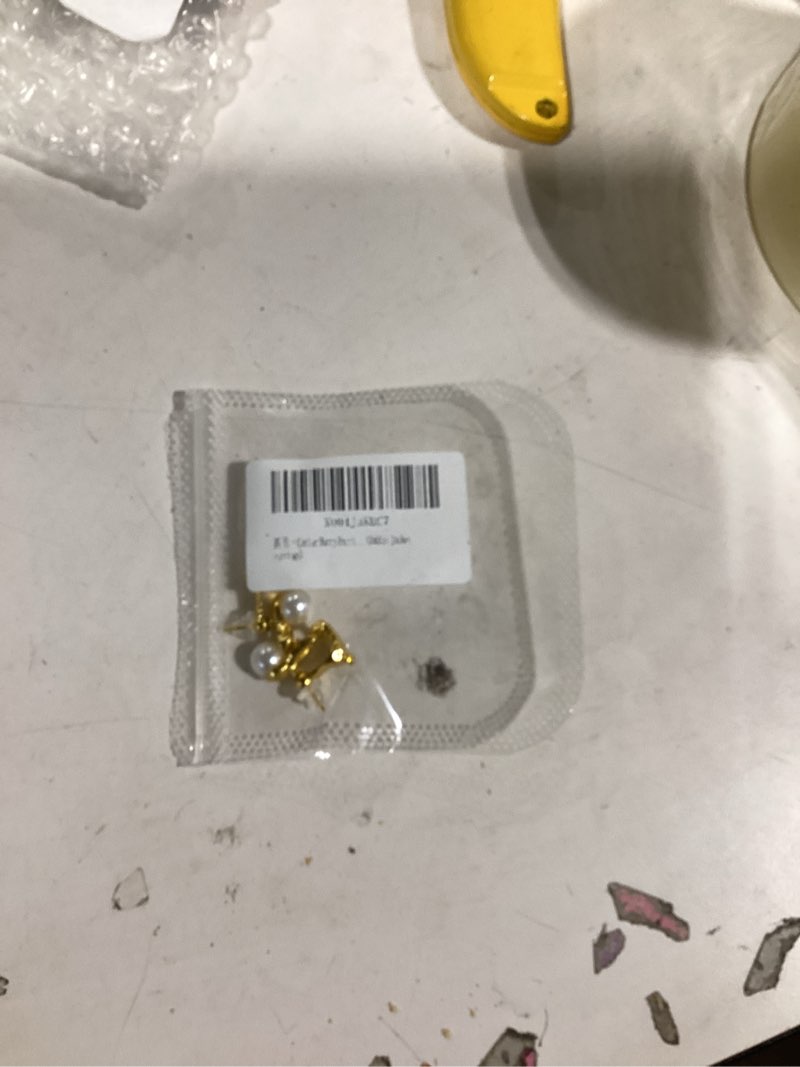 Condition photo showing New/Like New for similiar product not  like stock photo2-in-1 gold asymmetric c-shape pearl earrings for women, vintage lightweight convertible stud earrings for daily work office, premium kc gold plated alloy jewelry gift set