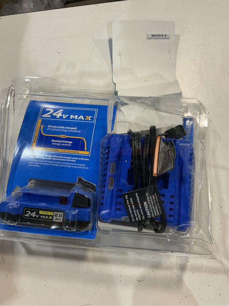 Condition photo showing As Is for kobalt 24 -volt 1 -pack lithium-ion ( 2 ah battery and charger )