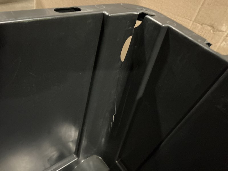 Condition photo showing As Is for project source commander x-large 75-gallons (300-quart) black and yellow heavy duty rolling tote with standard snap lid