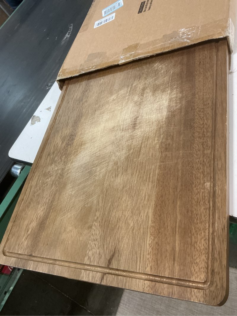 Condition photo showing As Is for Extra Large Acacia Wood Cutting Board, 24x18 Inch Large Butcher Block Chopping Board with Handle and Juice Groove, Carving Board for Turkey, Meat, Vegetables, BBQ 24"L x 18"W
