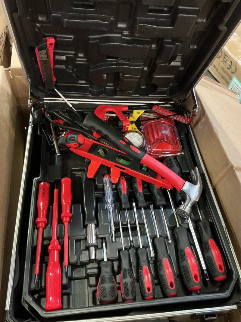 Condition photo showing Good Condition for ( incomplete ) tool kit, aluminum trolley case tool set for men, 515 pcs general household tool kit with 4-drawer for home repair, car, garage, maintenance, auto repair toolbox with wheel