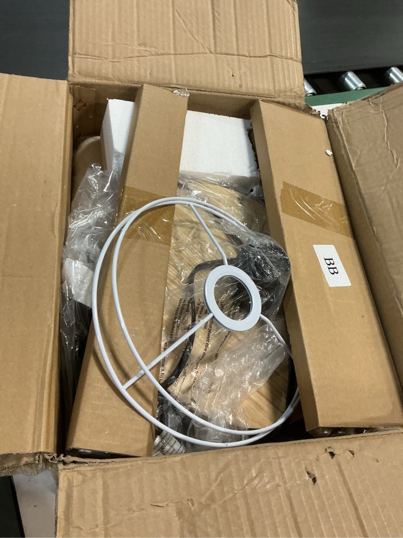 Condition photo showing As Is for Lightdot 61" Floor Lamp with Shelves, Modern Black Standing Lamp with Fabric Lampshade and 3- Tier Storage Table Attached, 35lb Capacity Solid Wood, Corner Bookshelf Lamps with 3000K E26 Bulb Included