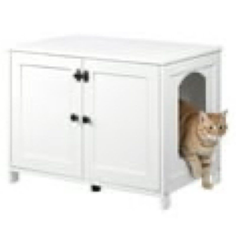 hoobro litter box enclosure, cat litter box furniture with removable divider, large hidden litter box furniture, wooden cat house, end side table, 31\\\" l x 17.5\\\" w x 18\\\" h, white wt03mw01g2