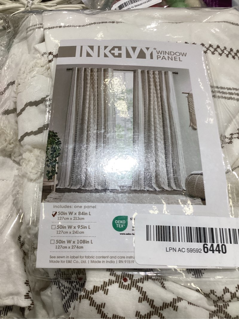 Condition photo showing Good Condition for INK+IVY Imani 100% Cotton SINGLE PANEL Curtain Tufted Chenille Stripe Geometric Print Mid-Century Look Rod Pocket Top Drape for Living Room, Privacy Window Treatment for Bedroom, 50" x 84", Ivory Ivory 50"W x 84"L (Pack of 1)