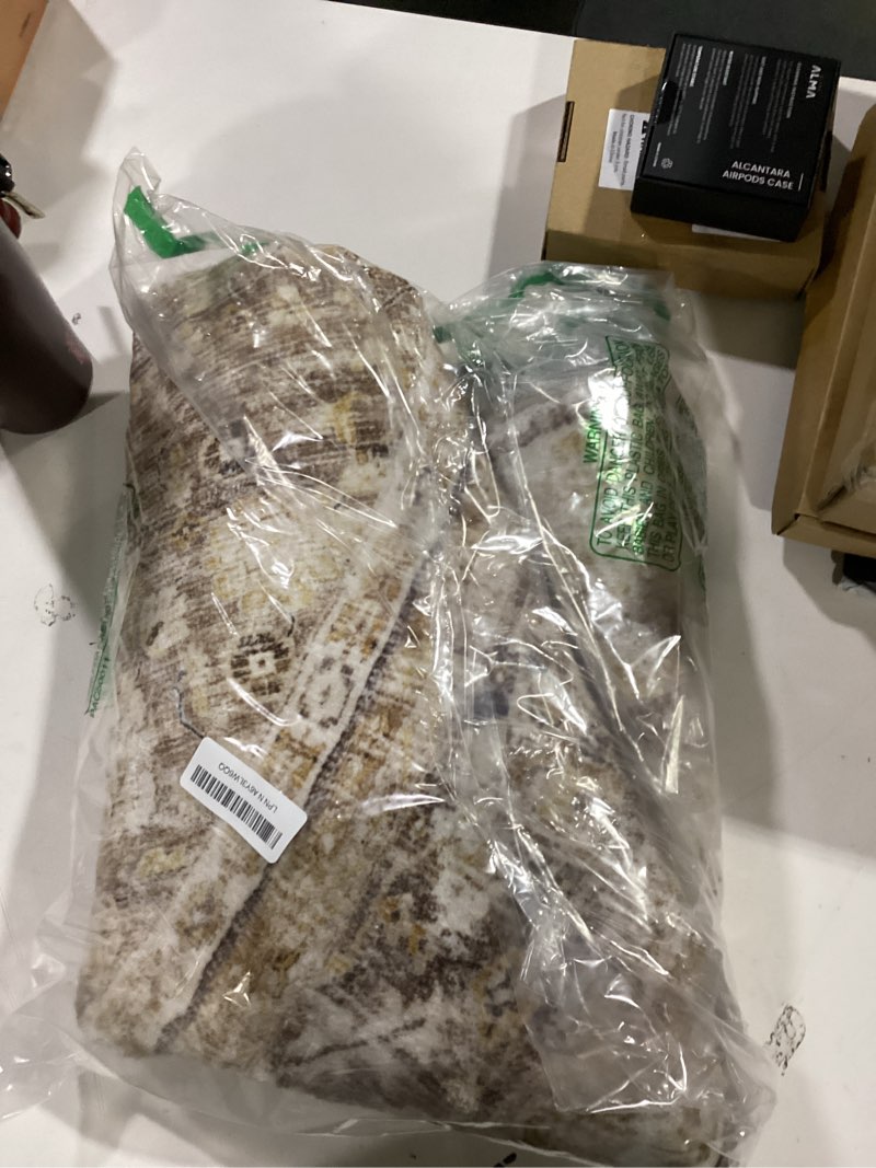 Condition photo showing Good Condition for OPPODREAM Thin Vintage Beige Round Rug 5ft, 5 ft Retro Washable Circle Rug Non Slip, Low-Pile Faux Wool Circular Carpet, Distressed Tan Floor Mat for Living Room, Bedroom, Office, Dorm, Dinning Room Beige Round 5' (Round)