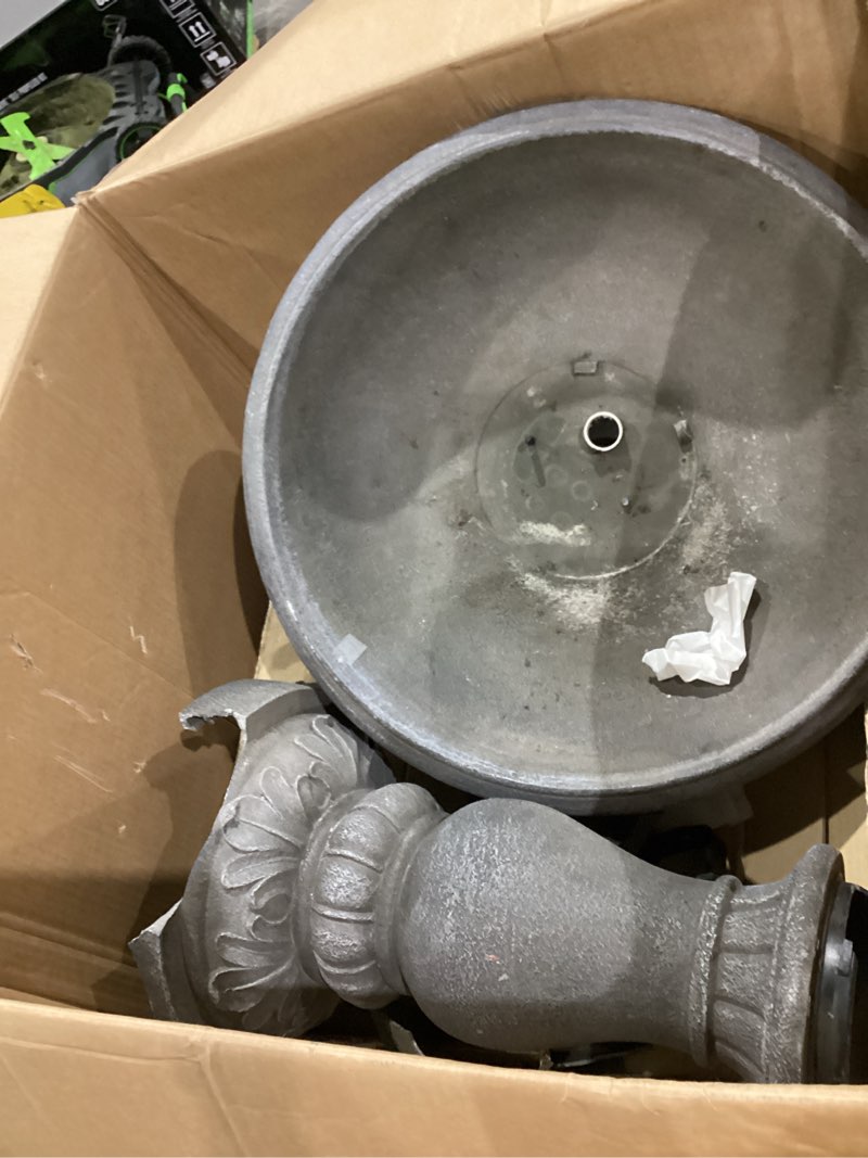 Condition photo showing As Is for creative classic urn planter rusitc metal pedestal urn planter flower vase bowl -7.87 ”tall and 3.54” diameter,grey