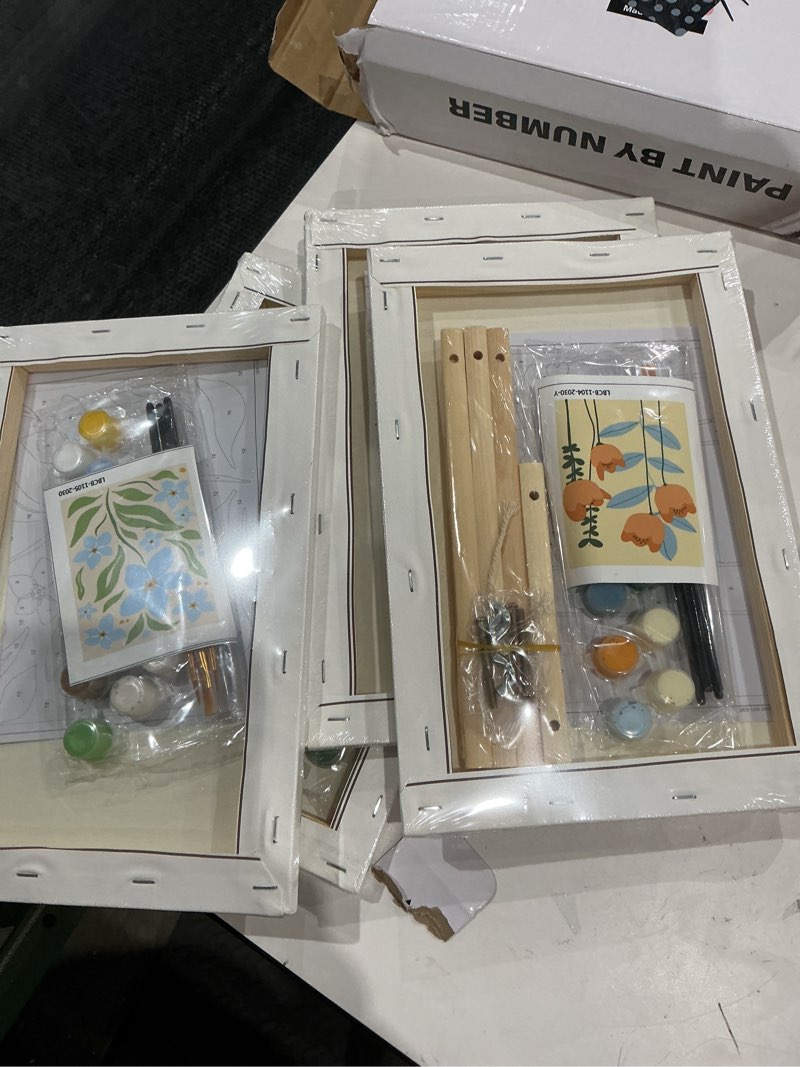 Condition photo showing Good Condition for 4 pack framed paint by numbers kit for adults beginners with wooden easel, diy flowers paint by number kit with frame, simple flower painting by numbers for home wall decor, 8x12 inch lop-4p-701
