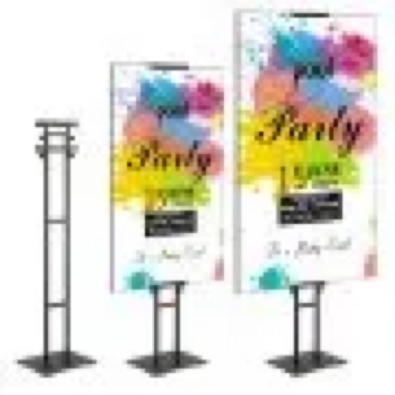 vevor poster stand, adjustable height up to 75", double-sided heavy duty pedestal sign holder, floor standing sign holder banner stand with shock-absorbing base for display, for board and foam, black