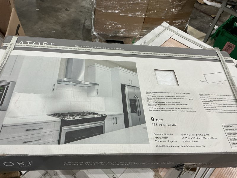 Condition photo showing As Is for satori hudson brilliant white 12-in x 24-in glossy ceramic subway wall tile ( 1.93-sq ft / 8 pcs