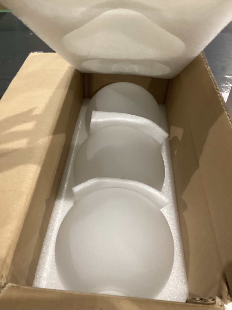 Condition photo showing New/Like New for Handblown Frosted Glass Globe Lamp Shade – 1.65" Fitter Opening – Replacement Lamp Shade for Pendant Lights, Chandeliers, Wall Sconces, Vanity & Ceiling Fixtures (3 Pack) 3 Pack White