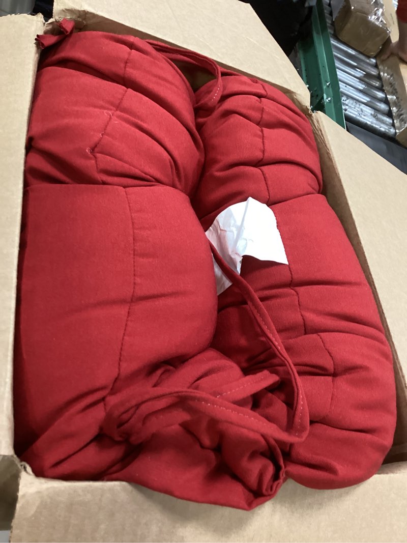 Condition photo showing As Is for Blazing Needles Solid Twill Swivel Rocker Chair Cushion, 48 inch x 24 inch , Ruby Red, 1 Count (Pack of 1)