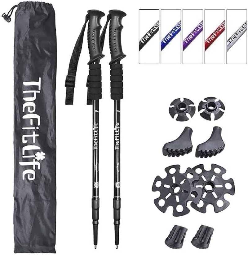 TheFitLife Nordic Walking Trekking Poles - 2 Sticks with Anti-Shock and Quick Lock System, Telescopic, Collapsible, Ultralight for Hiking, Camping,...