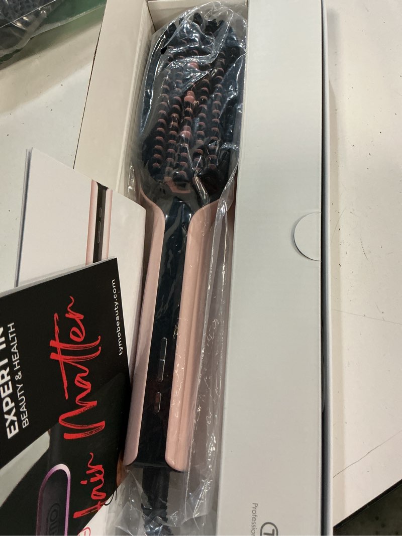 Condition photo showing New/Like New for tymo hair straightener brush - upgraded ionic plus straightening brush with dense bristles, 16 temps, dual voltage | ceramic hot comb for women | flat iron for thick curly hair, pink