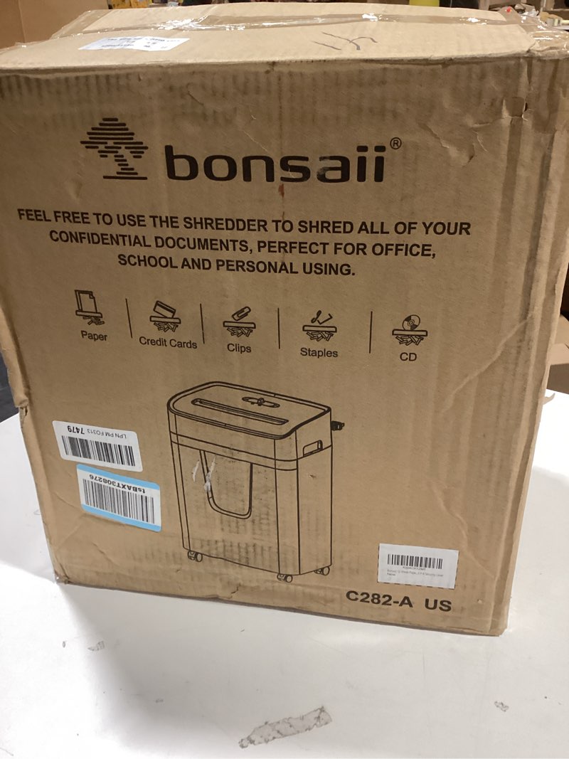 Condition photo showing Good Condition for Bonsaii 12 Sheet Paper Shredder for Home Office, Heavy Duty Cross Cut Shredder with 5.5 Gal Pullout Bin, Home Shredder for CDs/Credit Card/Document/Mail, P-4 Security Level