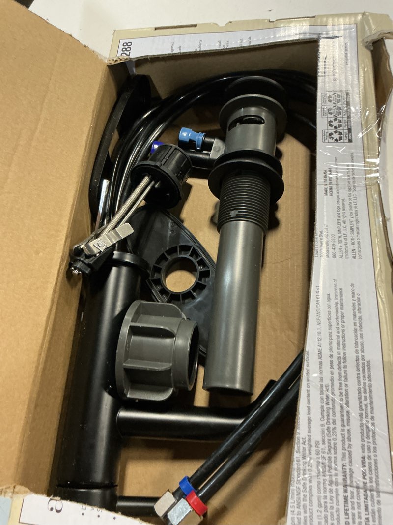 Condition photo showing Good Condition for allen + roth matte black single hole 1-handle watersense mid-arc residential handle bathroom sink faucet with drain with deck plate