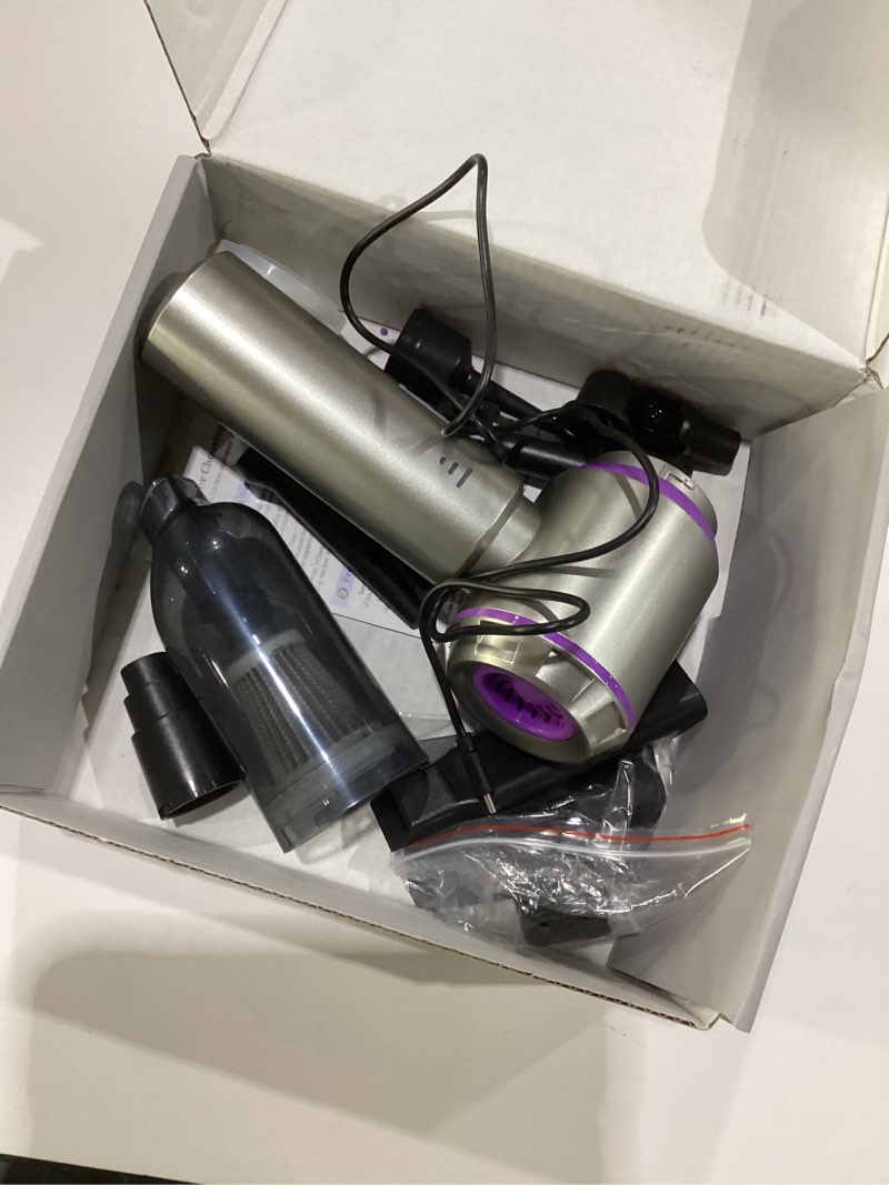 Condition photo showing As Is for Car Vacuum Portable Cordless 20000PA High Power 4-in-1 Compressed Air Duster & Air Blower & Pump Hand Held Vacuum with Brushless Motor for Car, Home, Office,Camping Ideal Gifts for Men & Women Purple