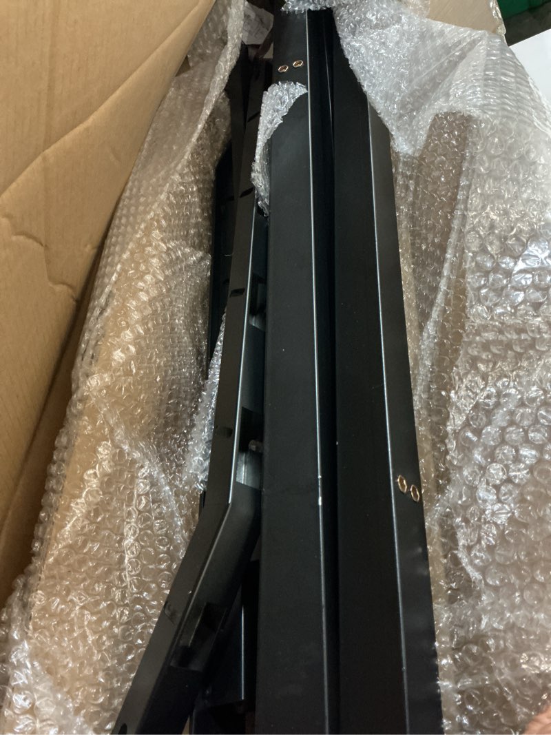 Condition photo showing As Is for vivosun outdoor handrail, 3 step stair handrail, 40" x 36" fits 1 to 3 steps, wrought mattle iron stair railing with curved end and balusters for concrete step, porch steps, one-step assembly, black 3 steps vertical curve