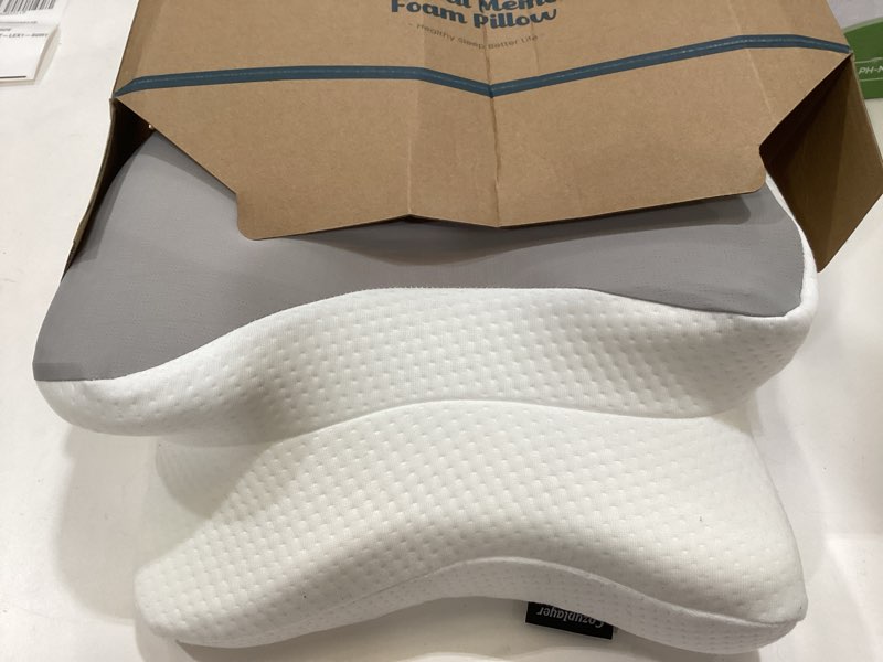 Condition photo showing As Is for ultra pain relief cooling pillow for neck support, adjustable cervical pillow cozy sleeping, odorless ergonomic contour memory foam pillows, orthopedic bed pillow for side back stomach sleeper dark grey queen