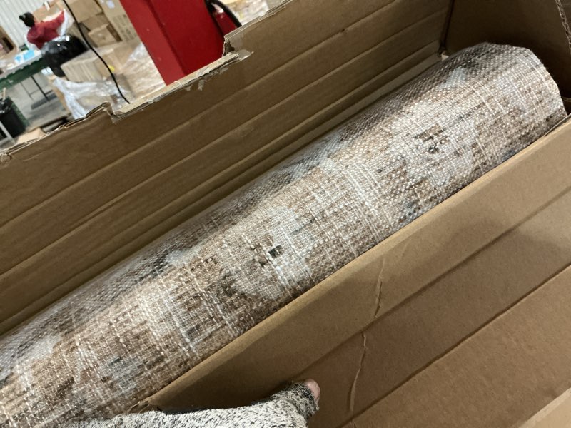 Condition photo showing Good Condition for boho farmhouse bedroom rug 6x9 washable easy clean stain resistant vintage country rustic neutral earth tone area rug for dining room under table, light tan brown beige with rust terracotta pattern 6' x 9' (rectangular) coffee/rust brown