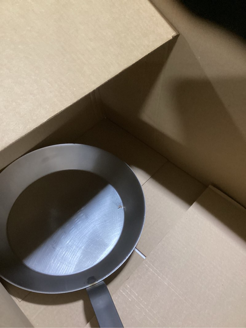 Condition photo showing As Is for matfer bourgeat black carbon steel frying pan, 11 5/8" 11 5/8" gray
