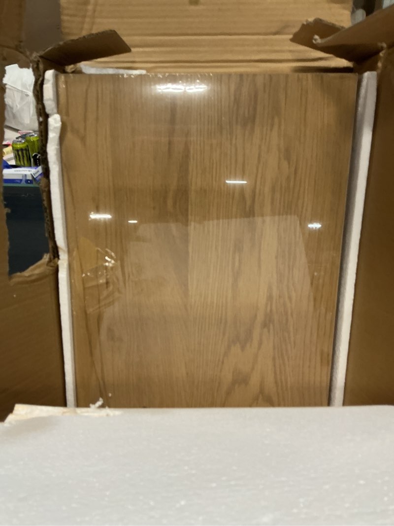 Condition photo showing As Is for dreamland 55" floating shelves for wall, 12" deep thicker oak floating shelves, wall-mounted shelves for bedroom, living room, kitchen, bathroom - set of 1 oak 55"l x 12"d x 2"h, set of 1