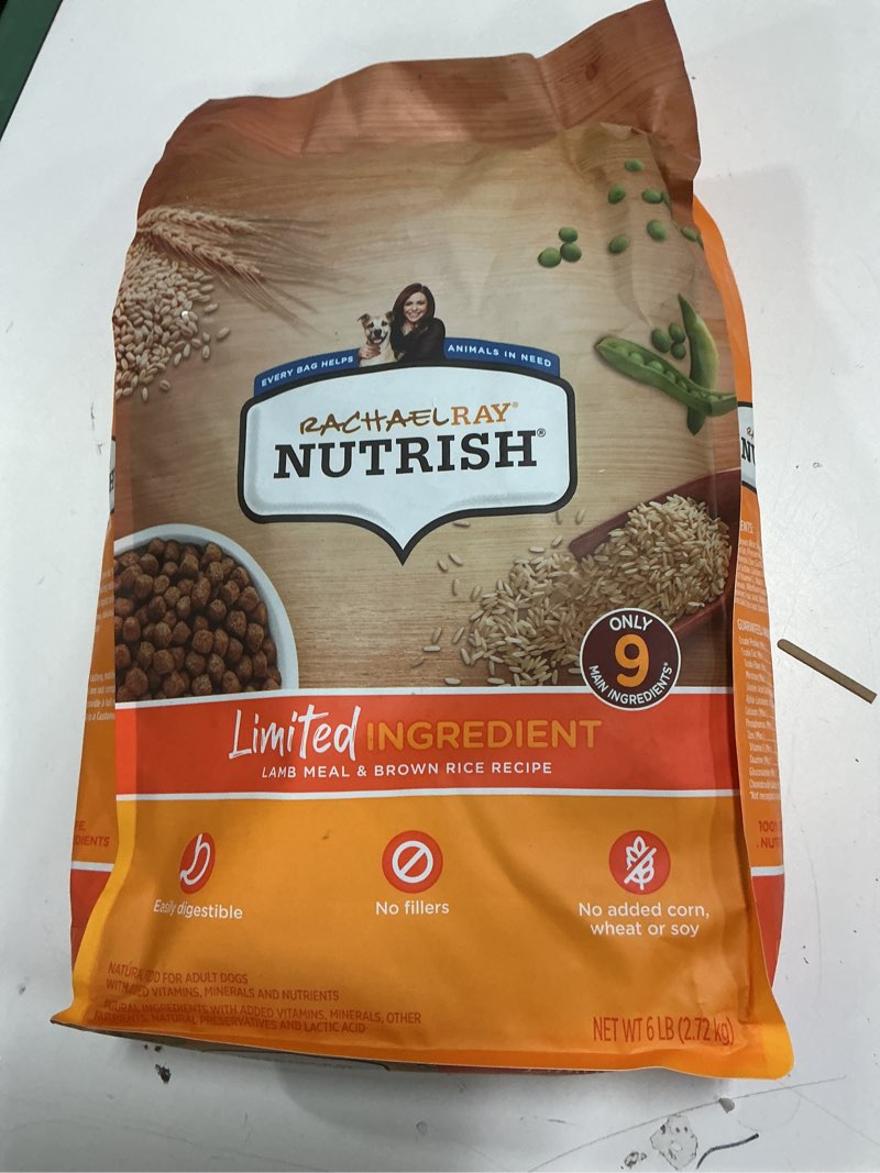 Condition photo showing New/Like New for (BB. Mar 14-2026) Rachael Ray Nutrish Limited Ingredient Diet Lamb Meal & Brown Rice Recipe, Lamb Meal & Rice, 6.00 Pound (Pack of 1) (Packaging Design May Vary) Lamb Meal & Brown Rice 6 Pound (Pack of 1)
