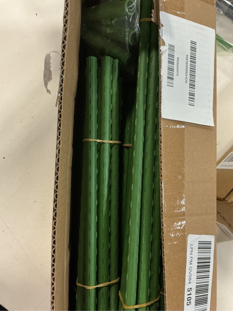 Condition photo showing Good Condition for garden stakes 16 inch 30 pack, diy 4ft 5ft 6ft 7ft 8ft tomato stakes plastic coated metal plant sticks stakes supports with 20 connectors 15 rotatable clips for indoor outdoor plants vegetable 16inch-30pcs