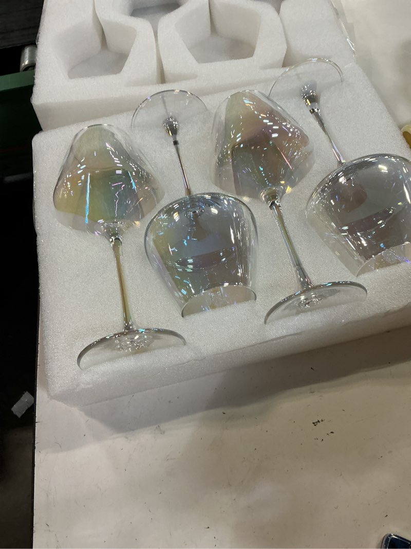 Condition photo showing New/Like New for ptsting wine glasses 15.5oz iridescent wine glasses set of 4 burgundy wine glasses for wine tasting, wedding gift, anniversary, christmas, birthday 15.5 ounces rainbow (4 pack)