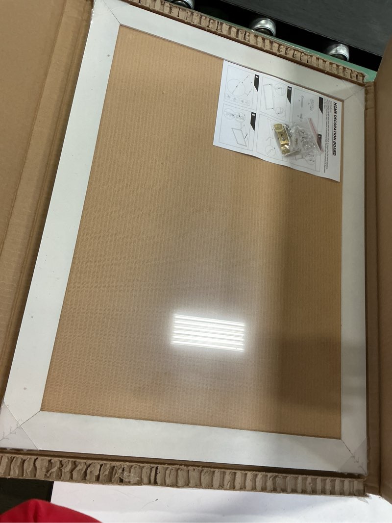 Condition photo showing Good Condition for DOLLAR BOSS White Cork Board for Wall - 24 X 18 Inches, Rustic Wooden Frame Bulletin Board, Decorative Hanging Pin Board for Office & Home Decor White 24''X 18‘’