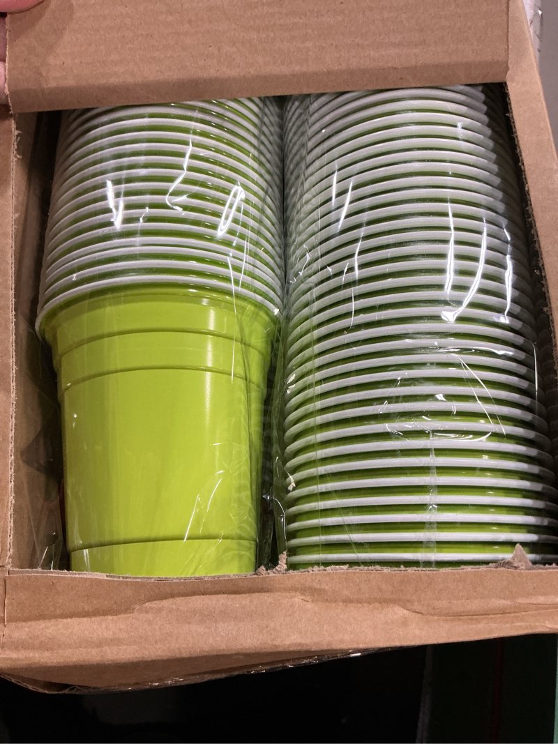 Condition photo showing New/Like New for Lounsweer 100 Pack 16 Ounce Graduation Plastic Party Cups Disposable Heavy Duty Drinking Water Cups for Wedding New Year Baby Shower Festival Picnics Barbecues Supplies(Fluorescent Green)