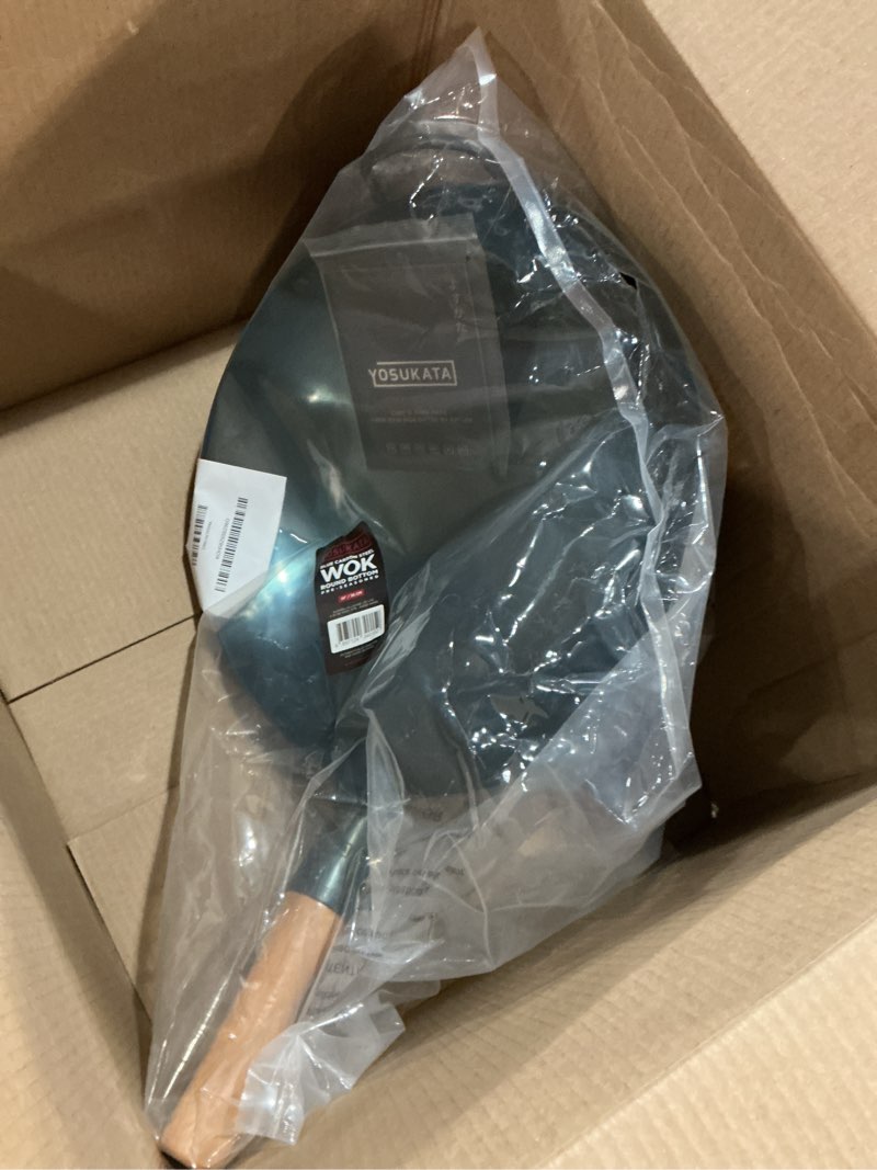 Condition photo showing Good Condition for YOSUKATA 14” Round Bottom Carbon Steel Wok Pan – Blue Pre-Seasoned Pow Wok for Stir Fry, BBQ & Camping – Traditional Japanese & Chinese Cookware – Compatible with Gas Stoves & Open Fire Only 14" Blue