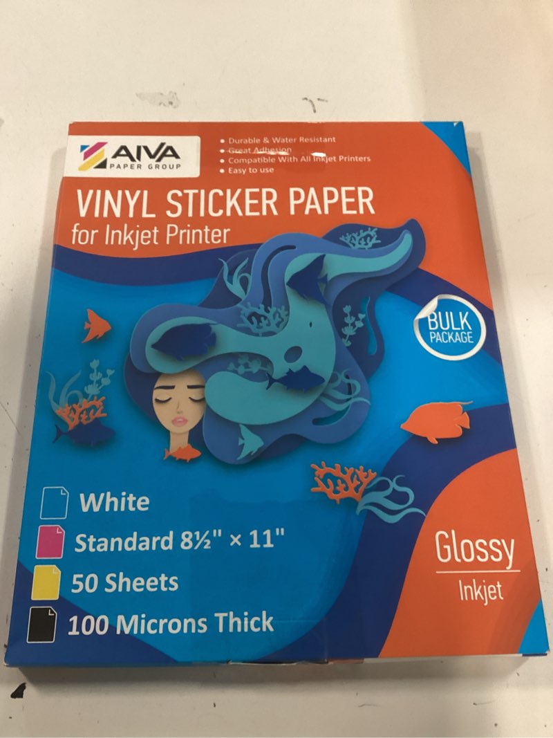 Condition photo showing New/Like New for printable vinyl sticker paper - waterproof decal paper for inkjet printer - 50 self-adhesive sheets - glossy white - standard letter size 8.5"x11"