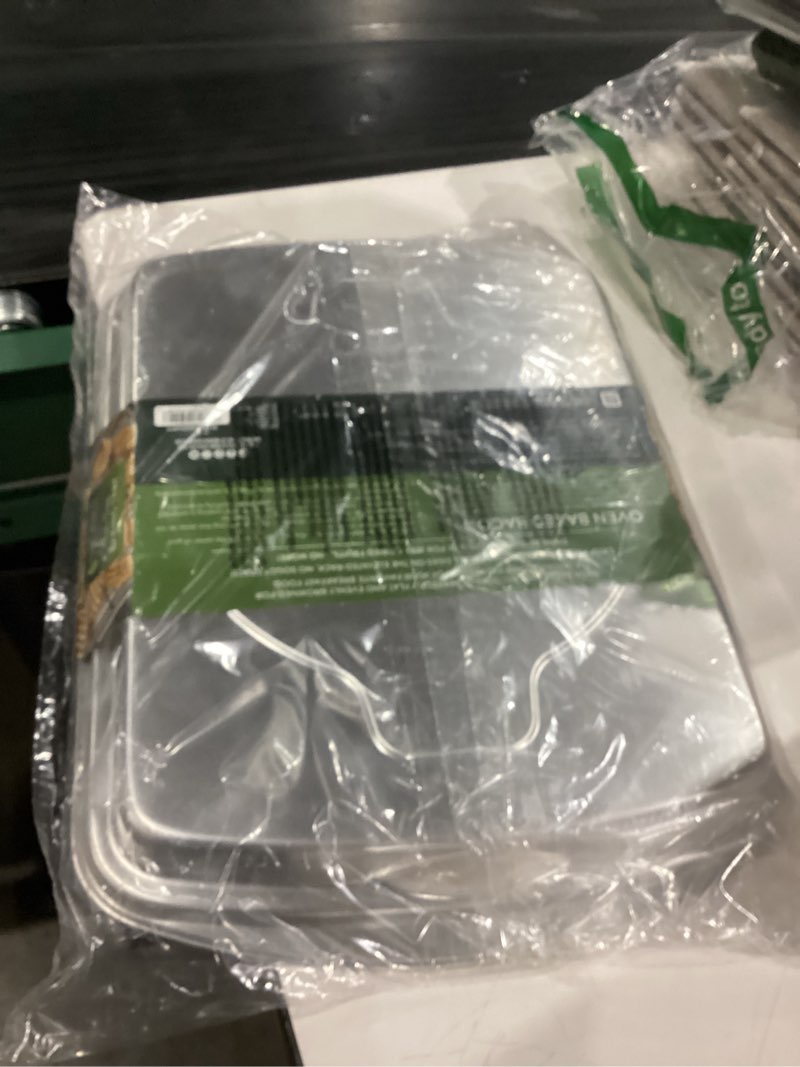 Condition photo showing New/Like New for Nordic Ware Oven Crisp Baking Tray 2pc Set Includes Pan and Rack; Natural Aluminum For Air Frying, Crisping, Broiling, Baking; Cooking Surface 17 x 12 Inches Natural Half Sheet Oven Crisp Aluminum