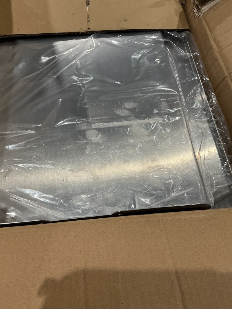 Condition photo showing Good Condition for skyflame universal stainless steel griddle plate with even heating bracing for bbq charcoal/gas grills, 23" x 16" rectangular hibachi flat top griddle for indoor/outdoor cooking stainless steel 23" x 16" x 2.2"