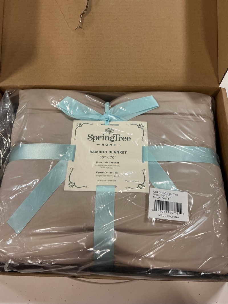 Condition photo showing New/Like New for Springtree Home Luxury Viscose from Bamboo Blanket & Comforter | Oversized Viscose from Bamboo Throw 50”x70” color Oxford Tan 