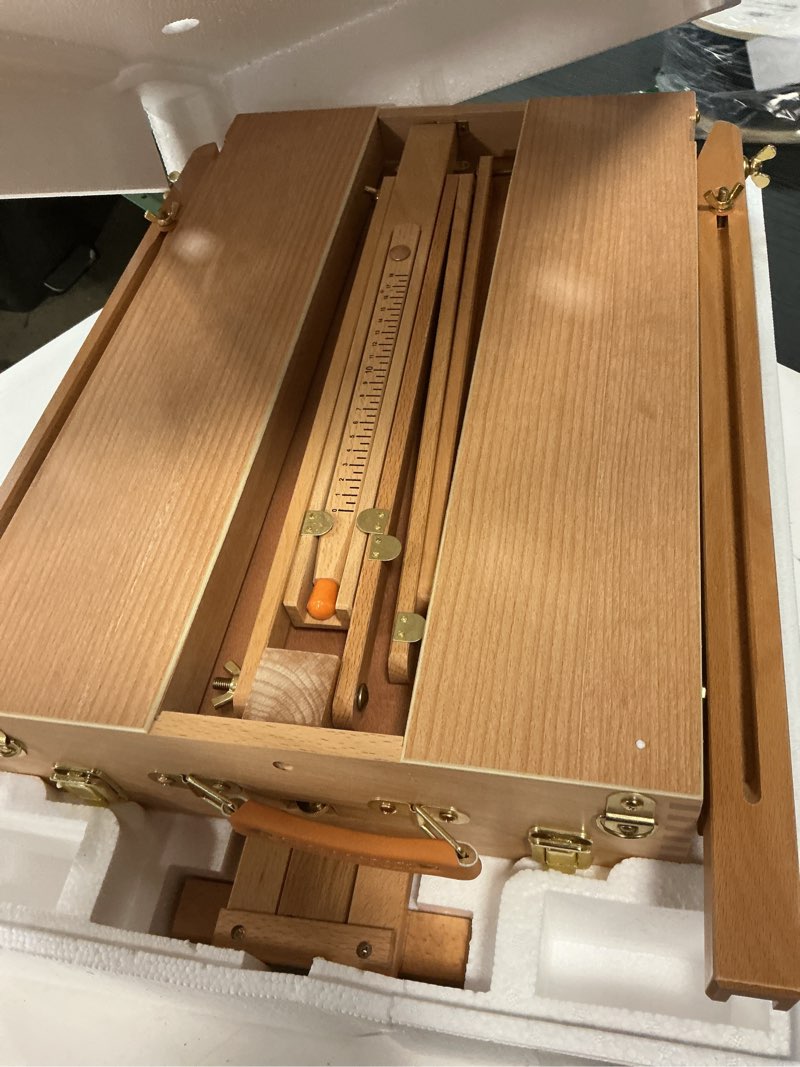 Condition photo showing Good Condition for VISWIN French Easel for Painting with Palette, Shoulder Strap & Storage, Adjustable Beech Wood Travel Art Easel Stand, Portable Sketchebox Plein-Air Easel for Adults, Artists, Table Top & Floor Use Natural French Easel