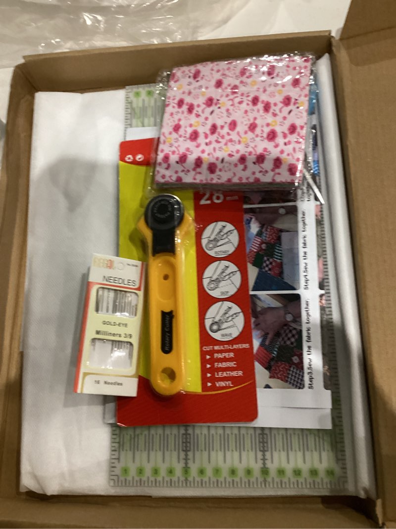 Condition photo showing As Is for WEBEEDY DIY Small Bag Quilted Kit Square Pattern Handbag Quilted Starter Kit for Beginners Adults Handmade Small Bag Making Set with 50 Mixed Colours Fabrics Instructions and Complete Quilting Tools