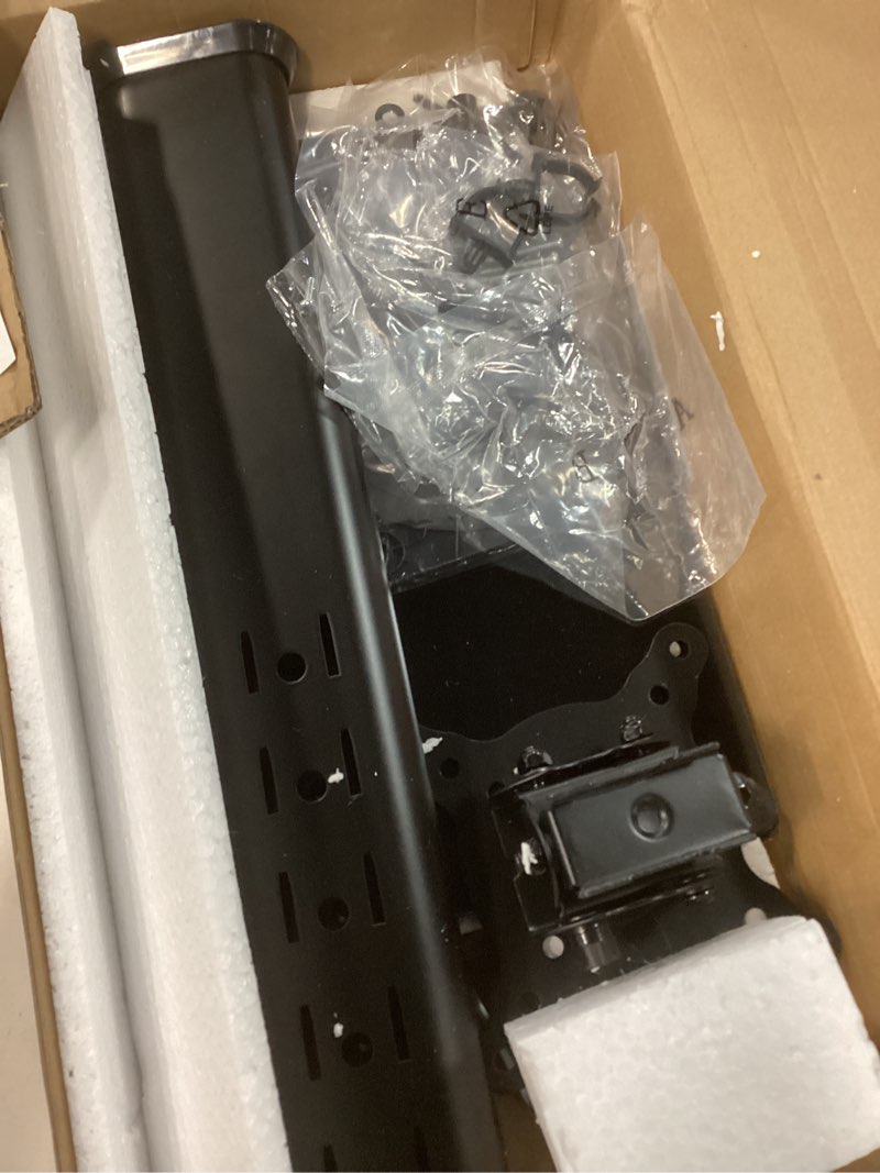Condition photo showing Good Condition for single lcd computer monitor free-standing desk stand mount riser for 13 inch to 32 inch screen with swivel, height adjustable, rotation, vesa base stand holds one (1) screen up to 77lbs(ht05b-001)) black