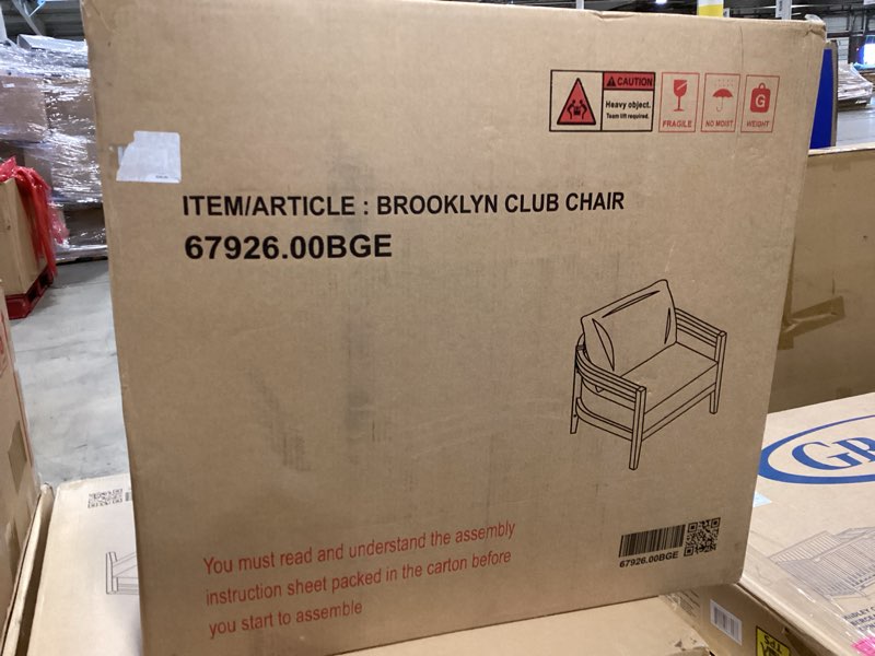 Condition photo showing New/Like New for 312395 alfy outdoor club chair with cushions (set of 2), teak finish, beige teak+beige
