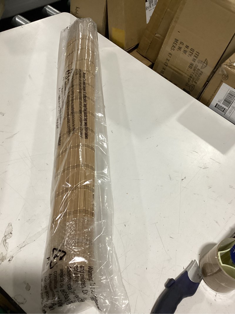 Condition photo showing New/Like New for lazblinds cordless bamboo blinds, bamboo roll up shades for windows, light filtering hanging window blinds, shades for patio indoor/outdoor porch, 31" w x 64" h, brown206 brown 31" w x 64" h