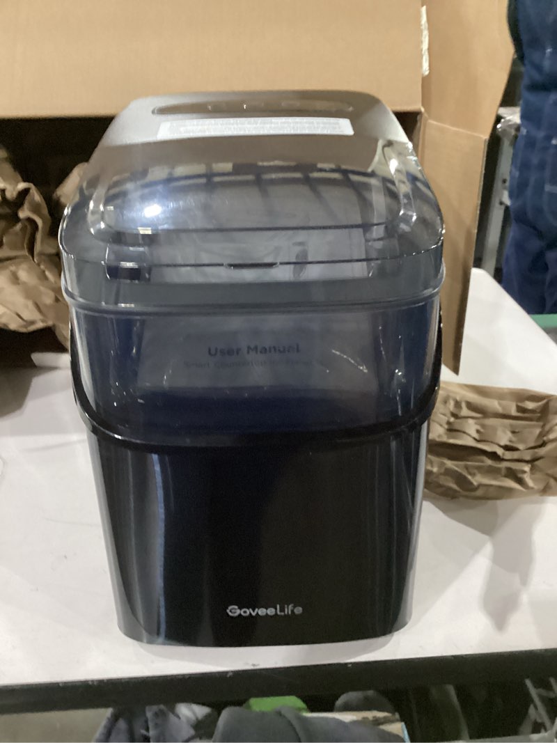 Condition photo showing Good Condition for GoveeLife Smart Ice Maker Countertop, Portable Ice Machine with Voice Control, 9 Ice Cubes in 6 Minutes 3 Sizes, 26lbs/24Hrs, Self Cleaning RGB Lights, Quiet Ice Maker with Scoop for Kitchen Silver
