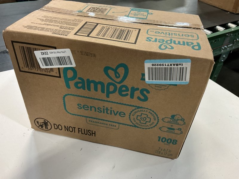 Condition photo showing New/Like New for Pampers Sensitive Baby Wipes, Water Based, Hypoallergenic and Unscented, 8 Flip-Top Packs, 4 Refill Packs (1008 Wipes Total) 84 Count (Pack of 12)