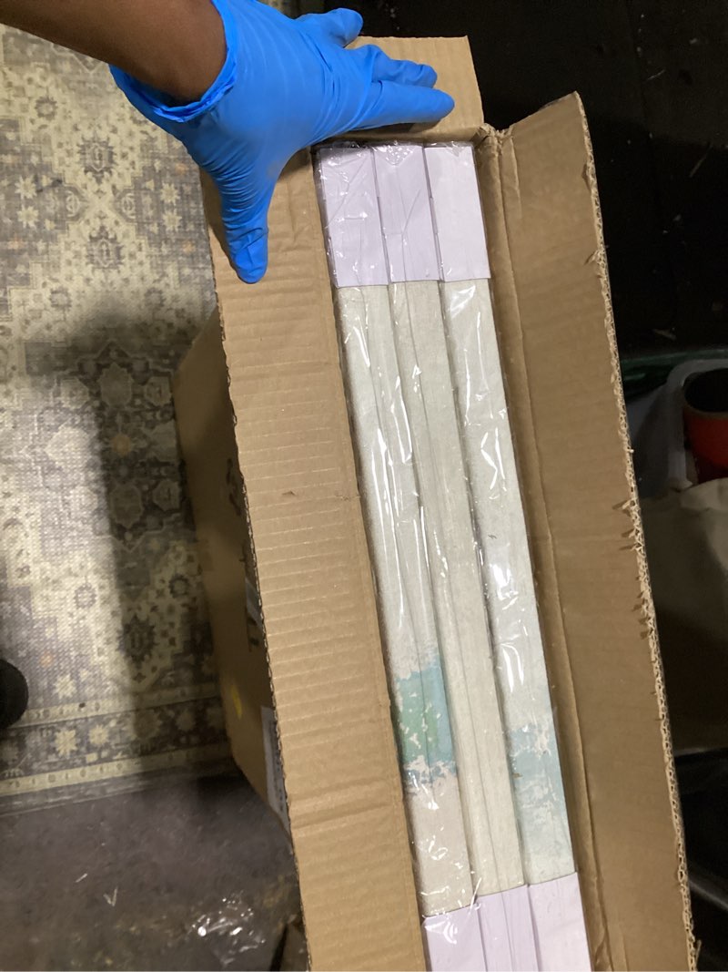 Condition photo showing Good Condition for Yihui Arts 3 Piece Abstract Canvas Wall Art with Textured Light Blue Teal Color Painting Pictures Set with Gold Foil Artwork for Living Room Bedroom Bathroom Decor