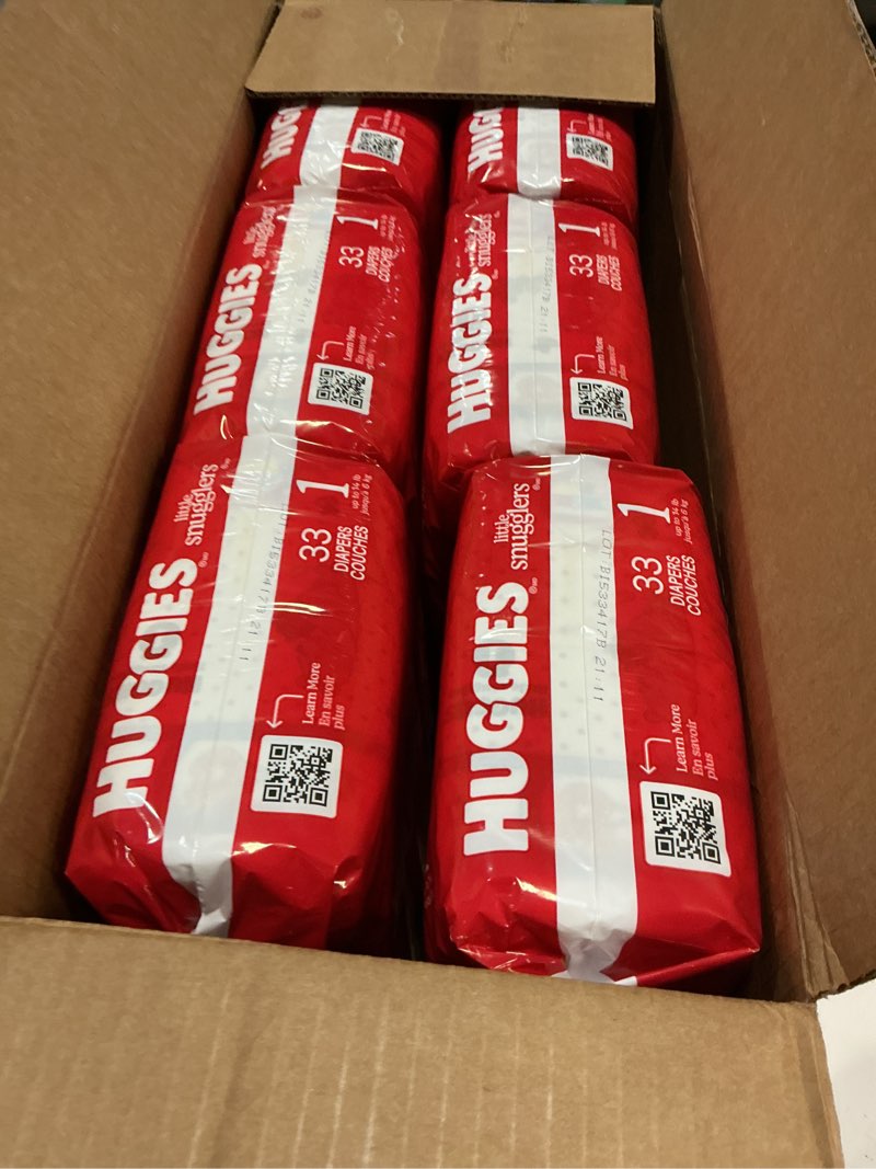 Condition photo showing New/Like New for Huggies Size 1 Diapers, Little Snugglers Diapers, Size 1 (8-14 lbs), 198 Count (6 Packs of 33), Packaging May Vary