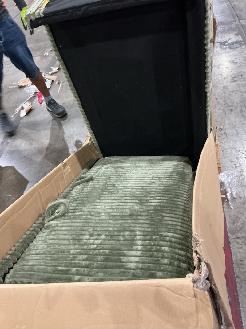 Condition photo showing As Is for item similar// linsy home sectional sleeper sofa with pull out couch bed convertible plush corduroy cloud couch with storage chaise & usb charging, comfy l shaped modular couches for living room apartment (green) green sleeper sofa 1