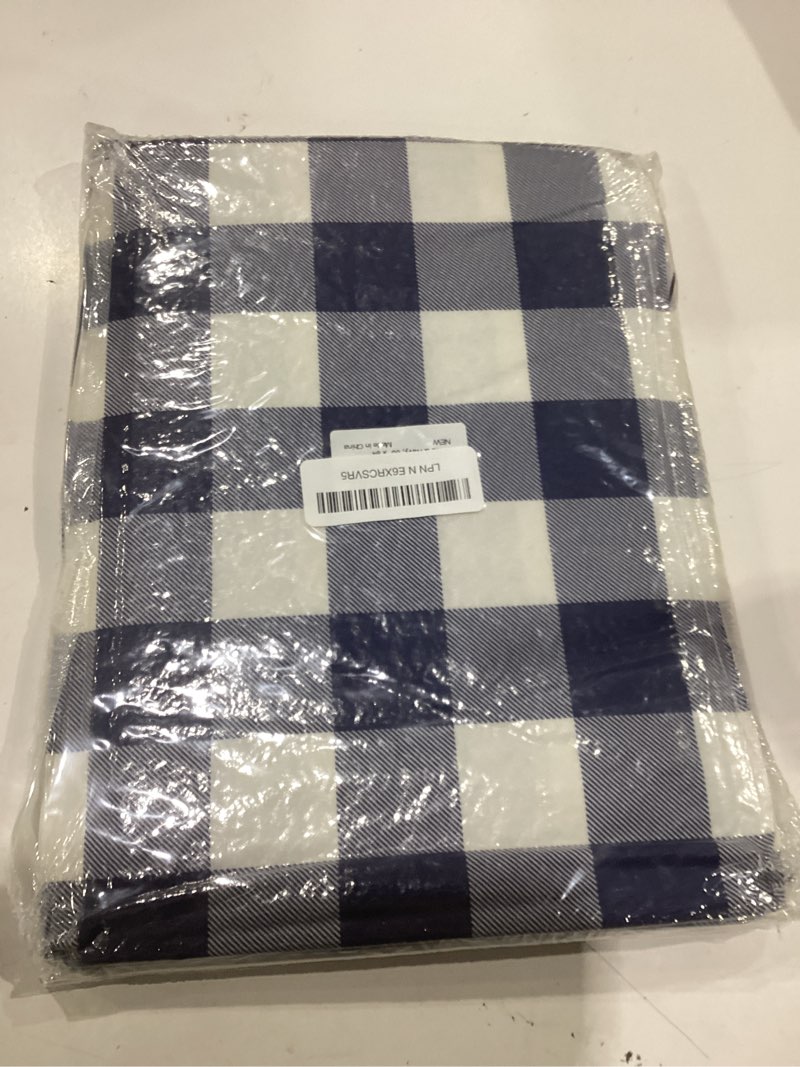 Condition photo showing New/Like New for misaya rectangle waterproof vinyl table cloth, buffalo flannel backed tablecloth, wipeable plastic table cover for dinner, kitchen, outdoor (60" x 84", white and navy) 84" x 60" (rectangular) white and navy 1