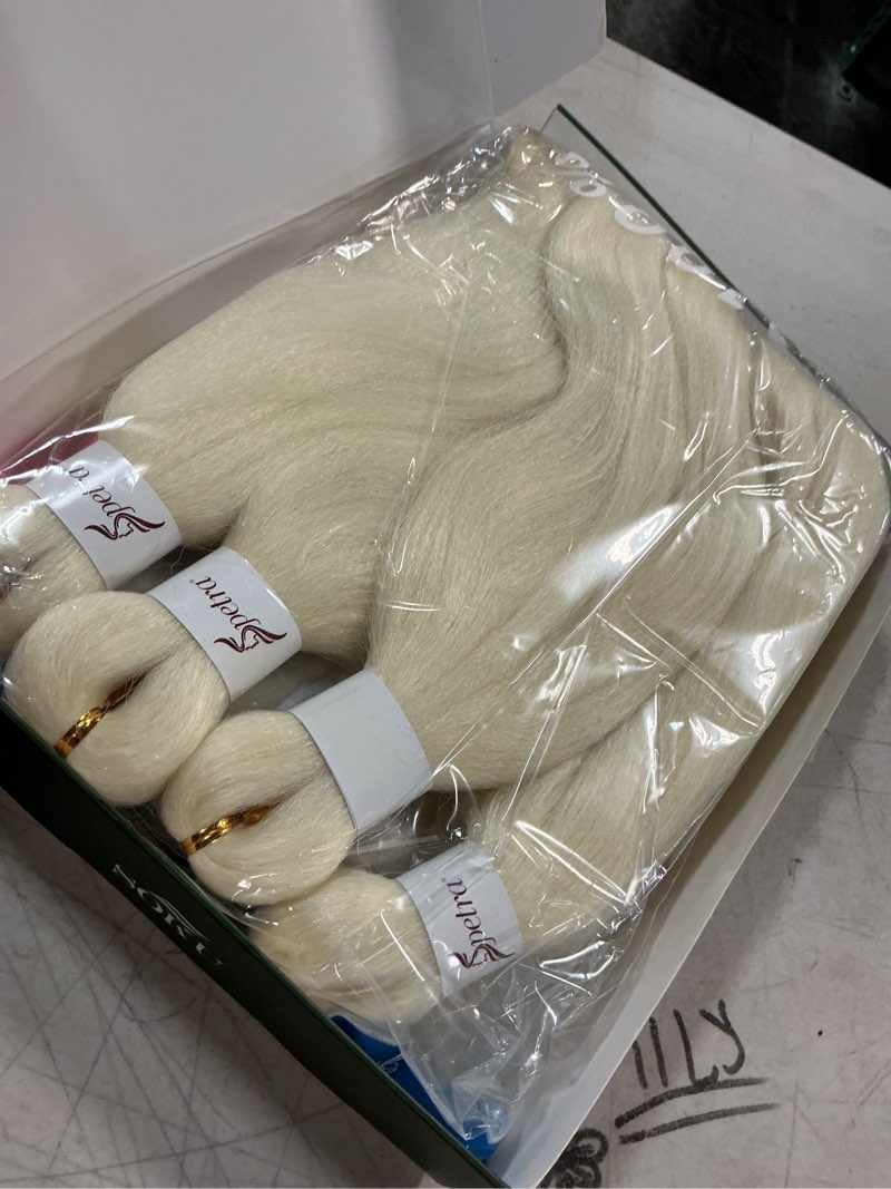 Condition photo showing New/Like New for [multi packs deal] spetra platinum blonde pre stretched braiding hair extensions 24 inch - 8 bundles synthetic crochet braids 613 knotless natural ez box braids hair professional soft yaki straight 8 bundles - platinum blonde(613#)