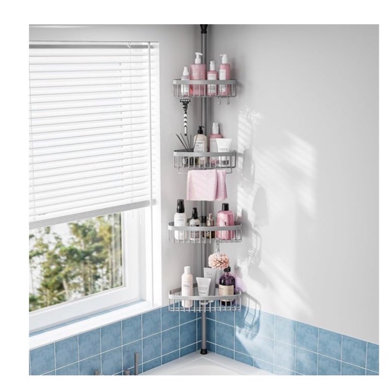 Corner Shower Caddy Tension Pole: Stainless Steel Rustproof 4-Tier Shower Organizer - 47-121 inch Ad